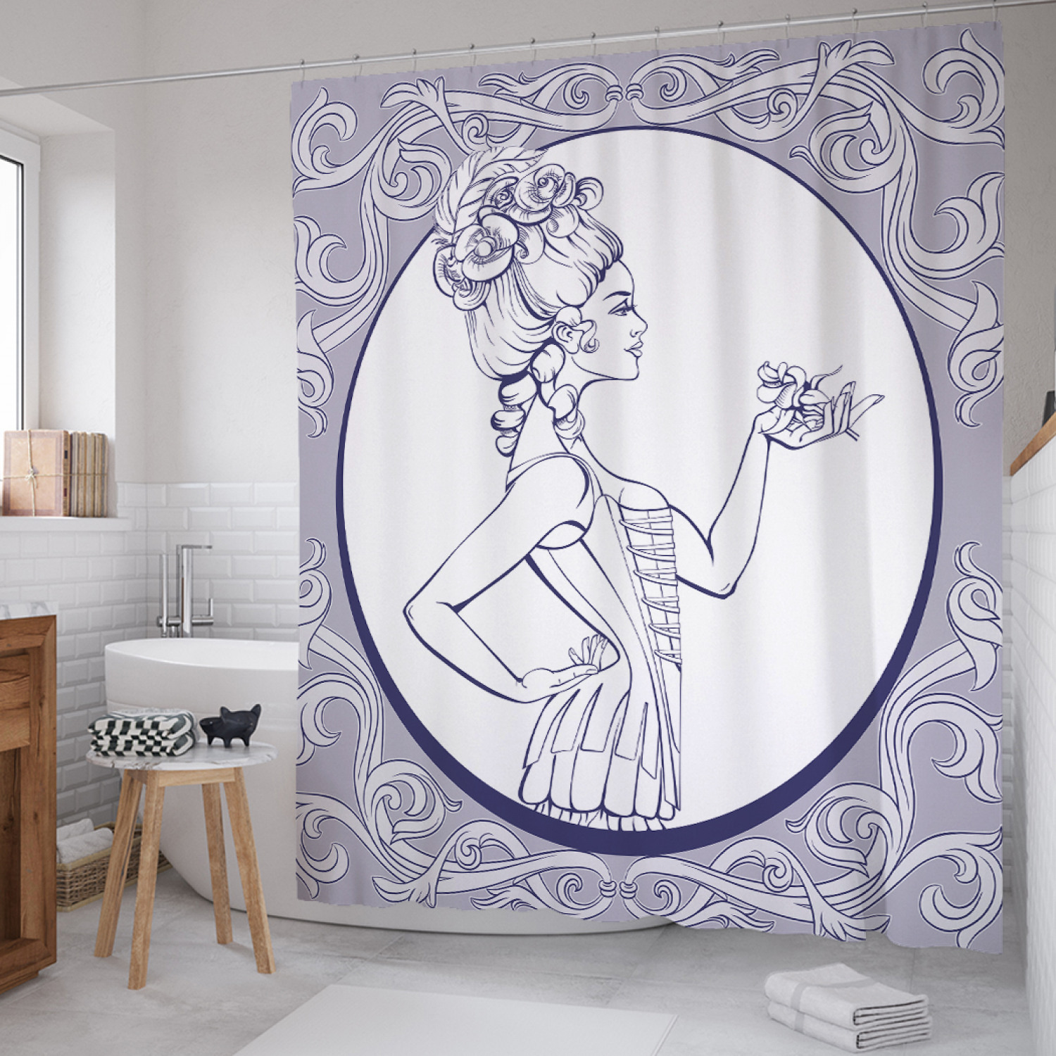 

Штора для ванной JoyArty "Девушка в корсете" из сатена, 180х200 см с крючками, Белый, Девушка в корсете