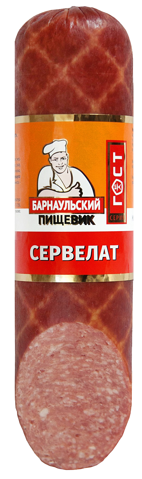 

Колбаса варёно-копчёная Барнаульский пищевик Сервелат, в вакууме, 380 г