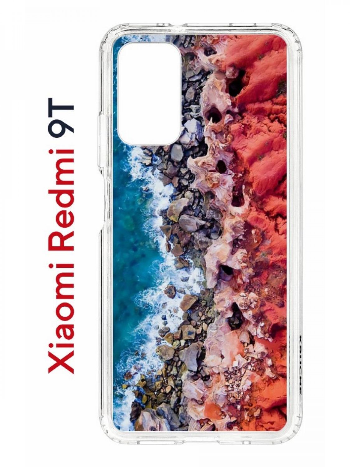 

Чехол на Redmi 9T Kruche Print Морской берег,противоударный бампер,с защитой камеры, Прозрачный;красный;голубой;бежевый, Ксиоми редми 9т