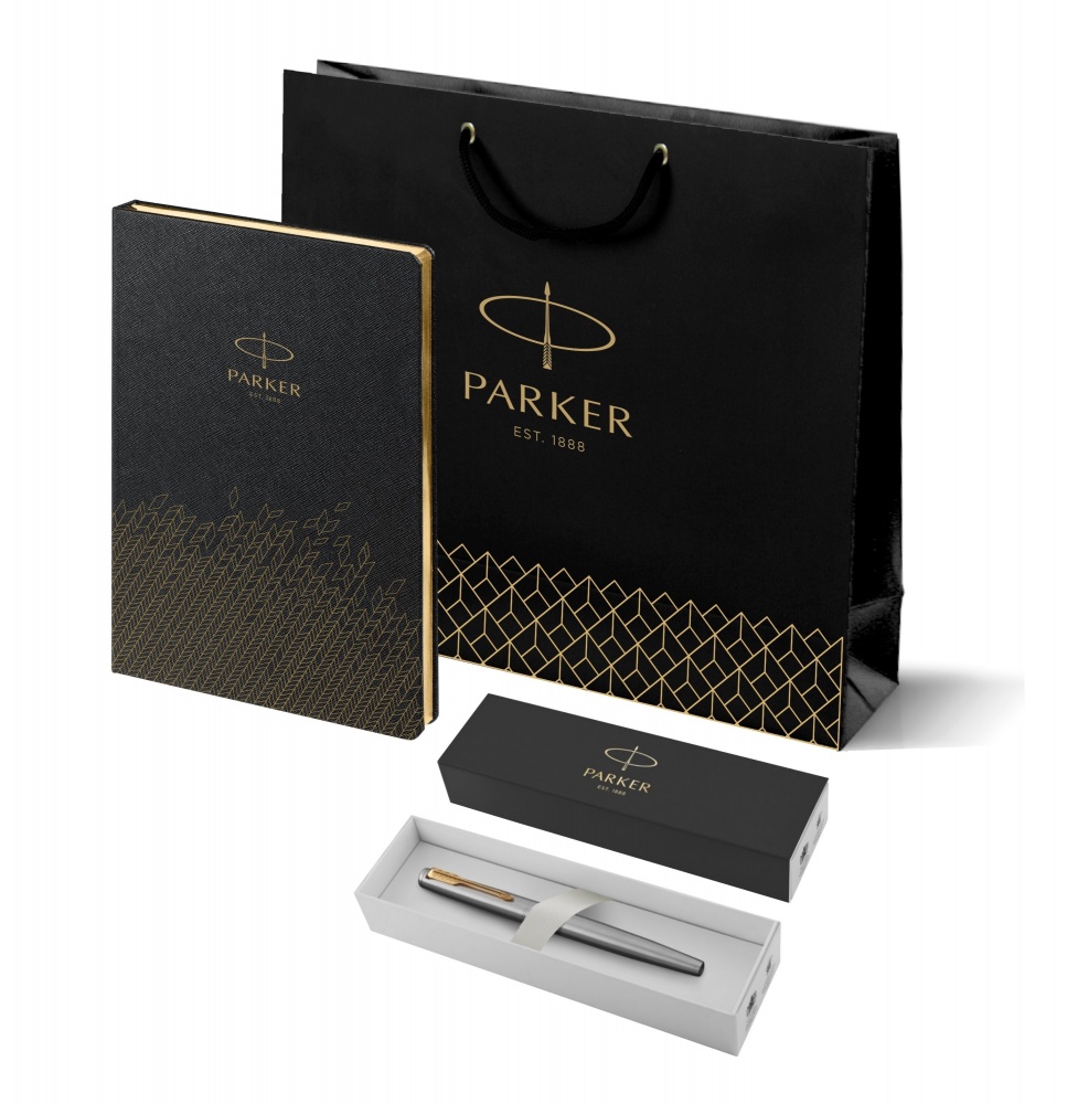 

Подарочный набор: ежедневник чёрный и ручка перьевая Parker Jotter Stainless Steel 2030948, Черный, Подарочный набор: Ручка перьевая Parker Jotter Stainless Steel GT, Mblue и Ежедневник недатированный, чёрный