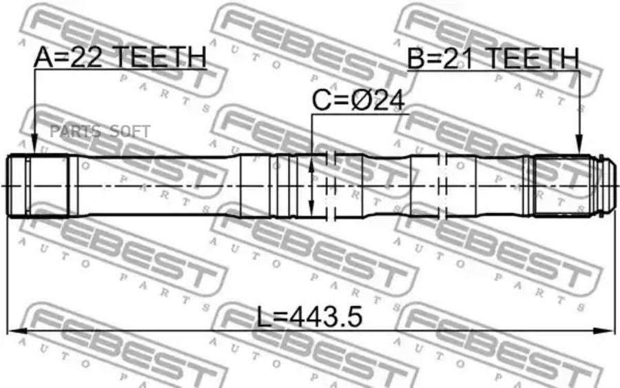 

FEBEST ПОЛУОСЬ ЛЕВАЯ 21X443.5X22