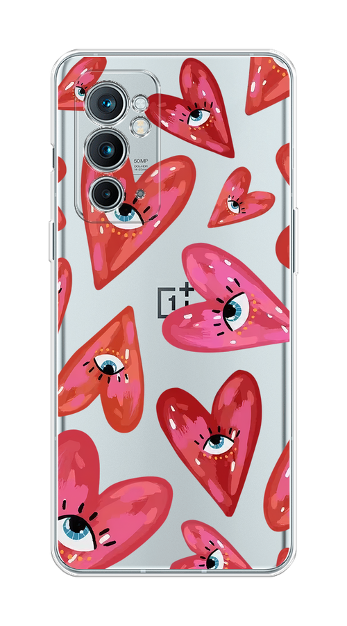 

Чехол на OnePlus 9RT "Сердечки с глазами", Коричневый;красный;розовый, 152050-1