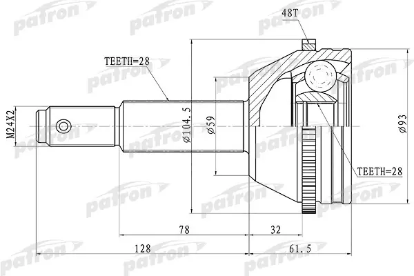 

ШРУС наружн к-кт 28x59x28 ABS:48T FORD: TRANSIT 2.2 TDCI 06> 5MT PATRON PCV1674