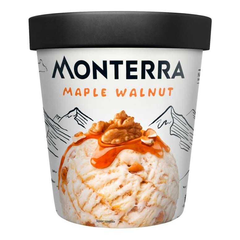 Мороженое пломбир Monterra с кленовым сиропом и кусочками грецких орехов БЗМЖ 298 г