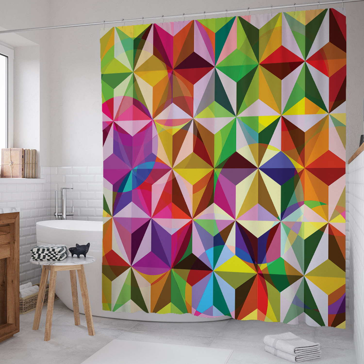 

Штора для ванной JoyArty "Радужный объем" из сатена, 180х200 см с крючками, Зеленый, Радужный объем