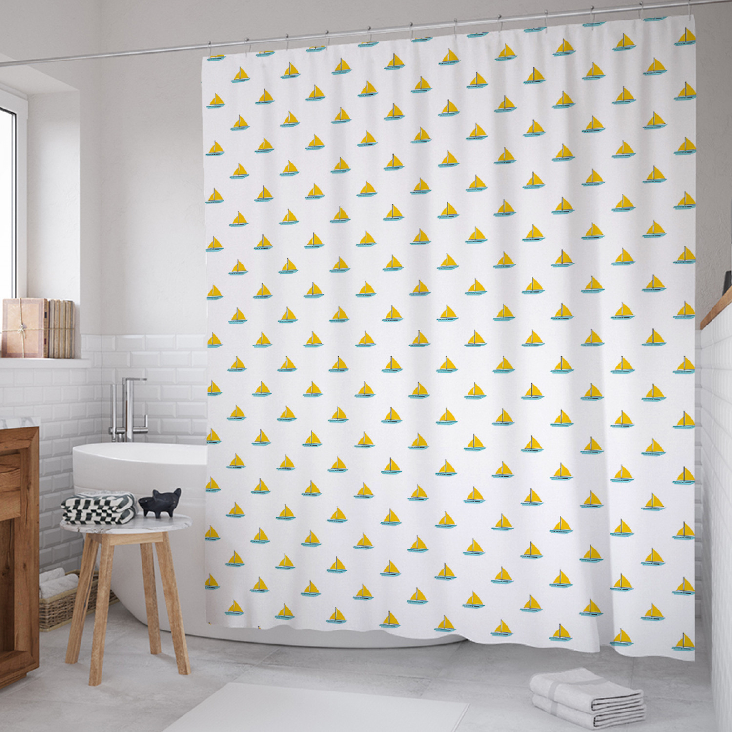 

Штора для ванной JoyArty "Солнечный парусник" из сатена, 180х200 см с крючками, Белый, Солнечный парусник