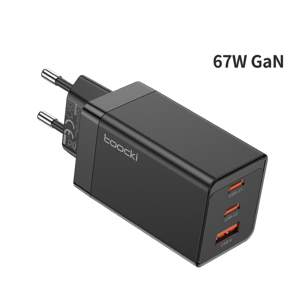 Сетевое зарядное устройство Toocki 67W Multi-port GaN Charger  1xUSB, 2xUSB Type-C черный