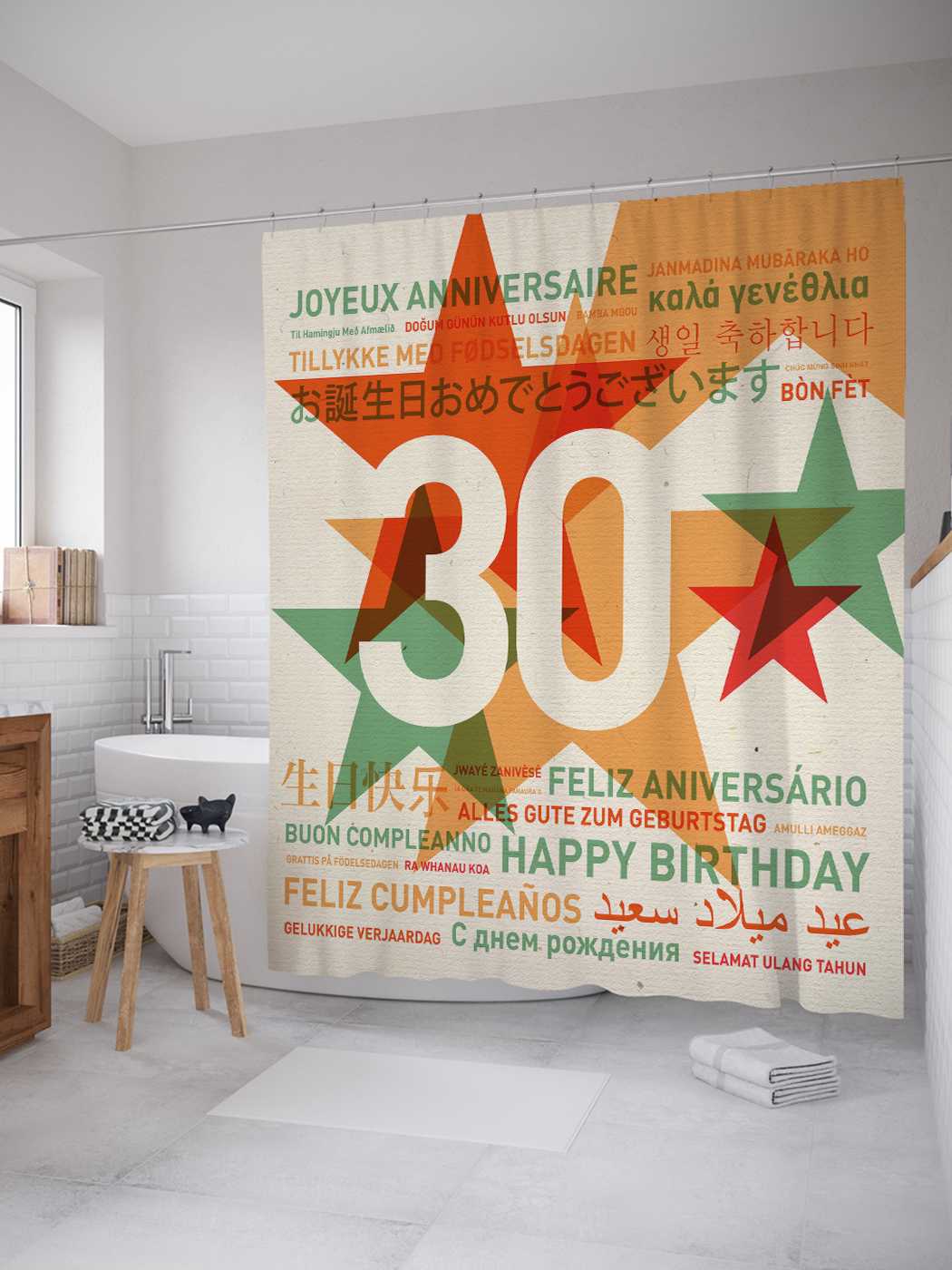 

Штора (занавеска) для ванной JoyArty "Звезды 30-летия" из сатена, 180х200 см с крючками, Черный