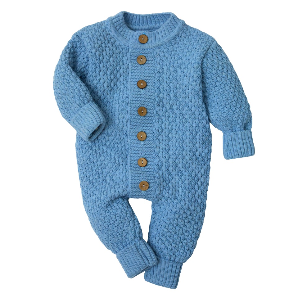 фото Комбинезон детский amarobaby pure love wool вязаный голубой р.62