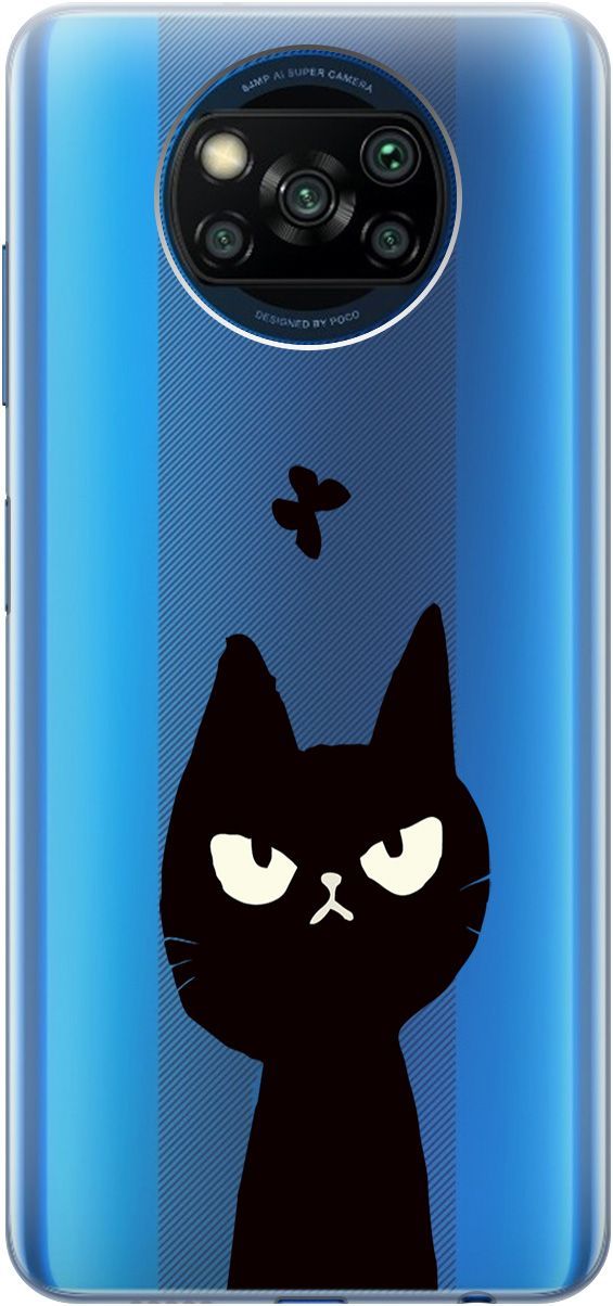 

Чехол на Xiaomi Poco X3 "Disgruntled Cat" прозрачный, Прозрачный;черный, 5527