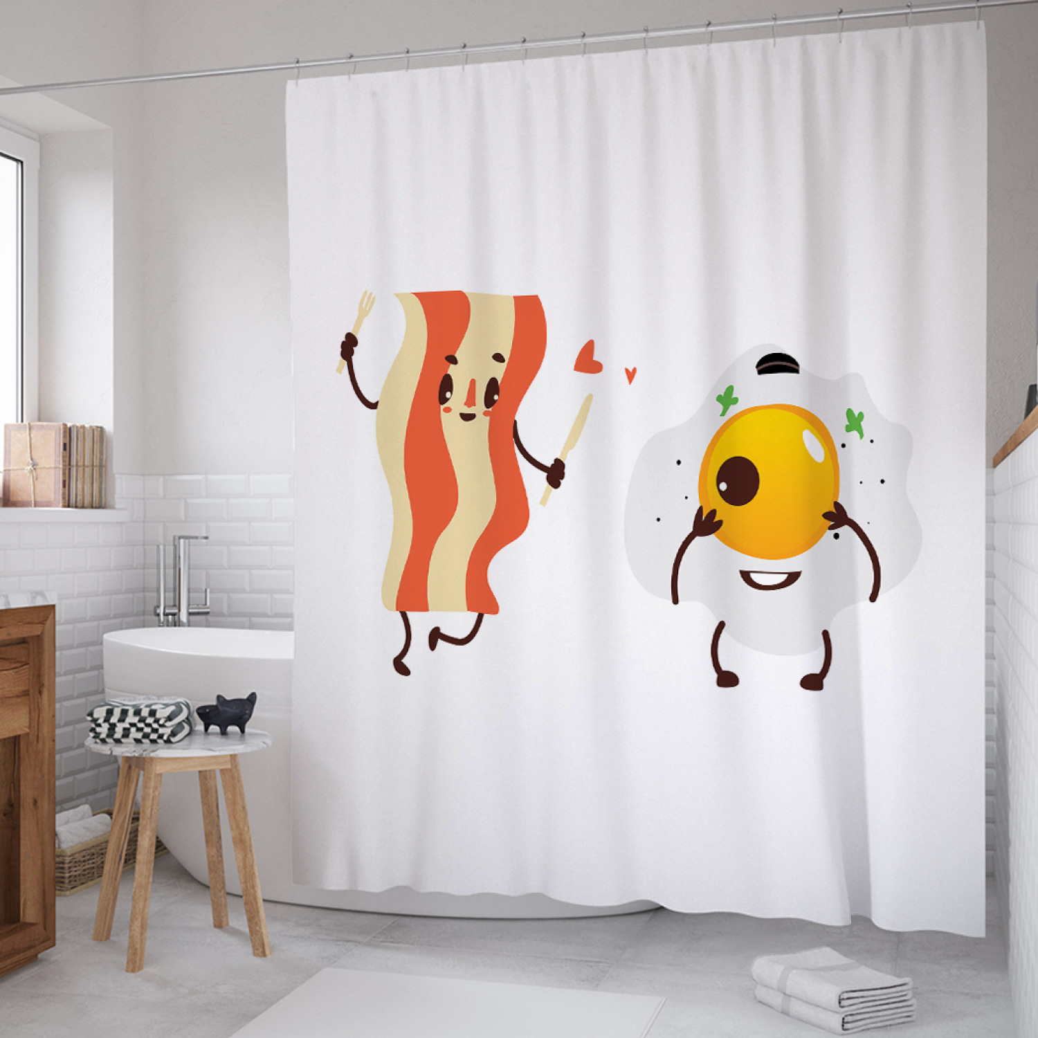 

Штора для ванной JoyArty "Ветчина и яйцо" из сатена, 180х200 см с крючками, Белый, Ветчина и яйцо