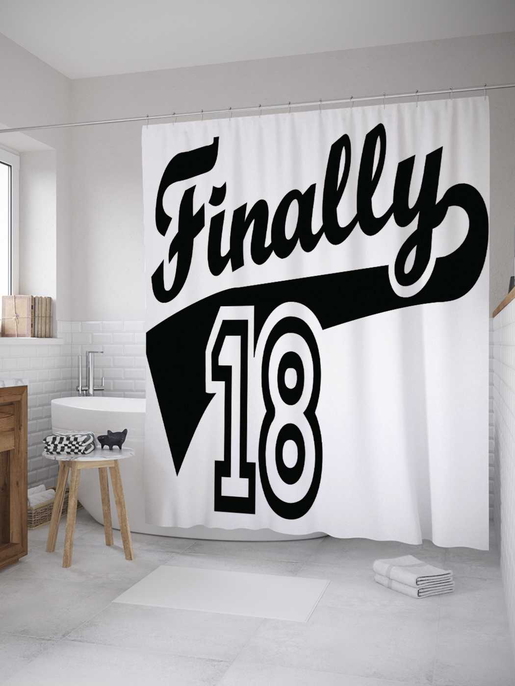 

Штора (занавеска) для ванной JoyArty "Финальное детство" из сатена, 180х200 см с крючками, Черный