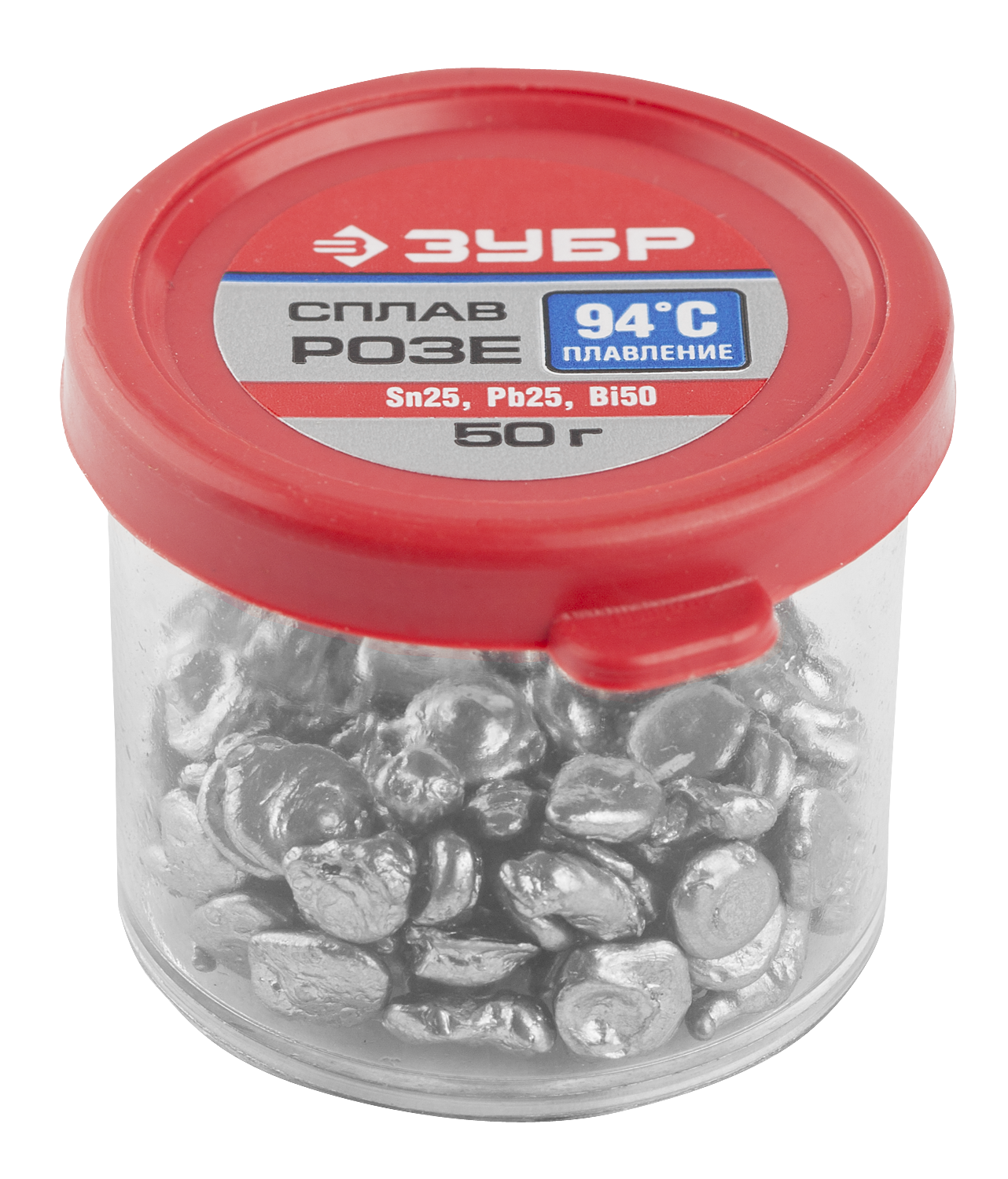 

Сплав Зубр, РОЗЕ (Sn25,Pb25,Bi50), легкоплавкий в гранулах, 50гр, Sn25