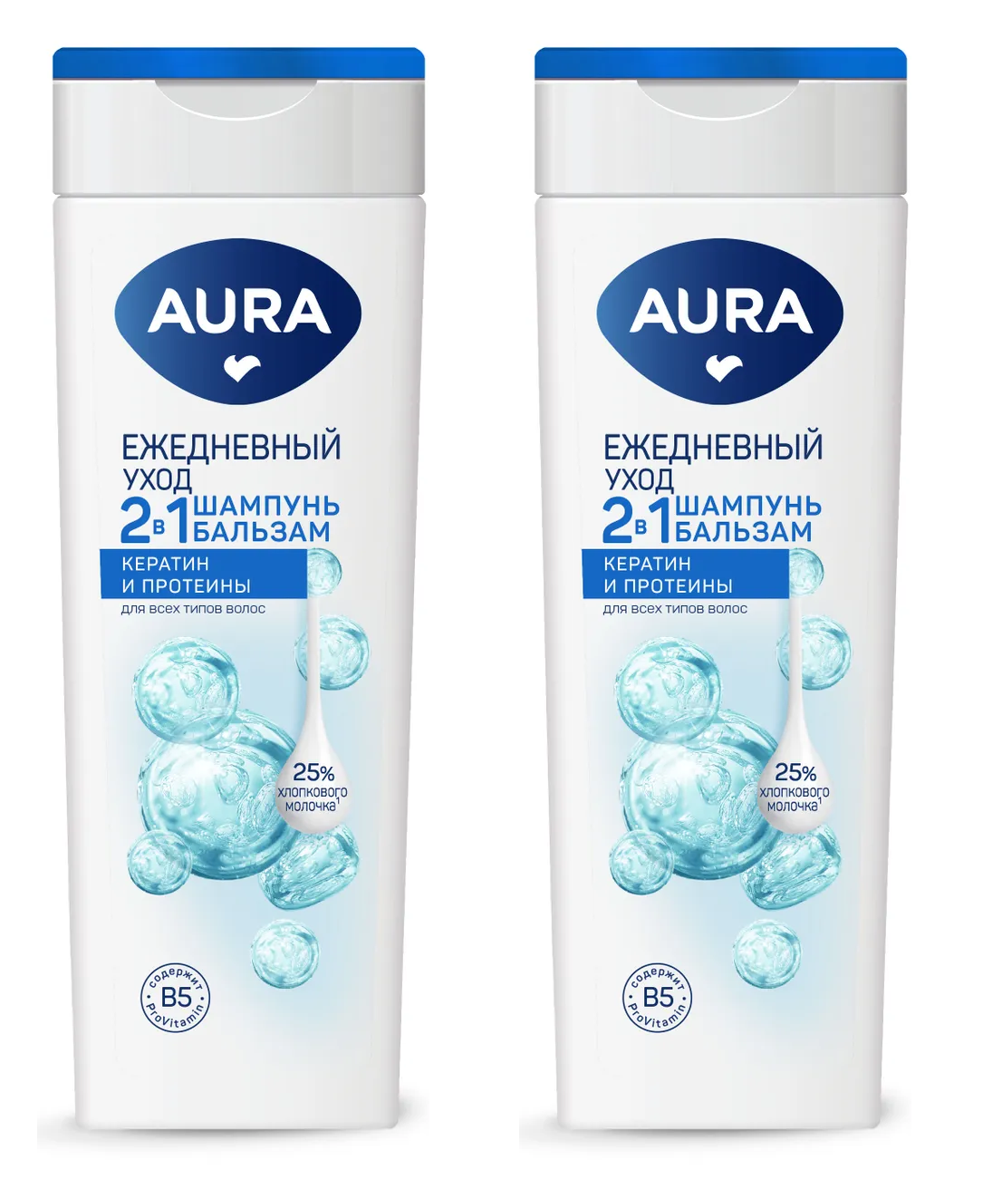

Шампунь-бальзам для волос Aura 2в1 Ежедневный уход 380 мл 2 шт