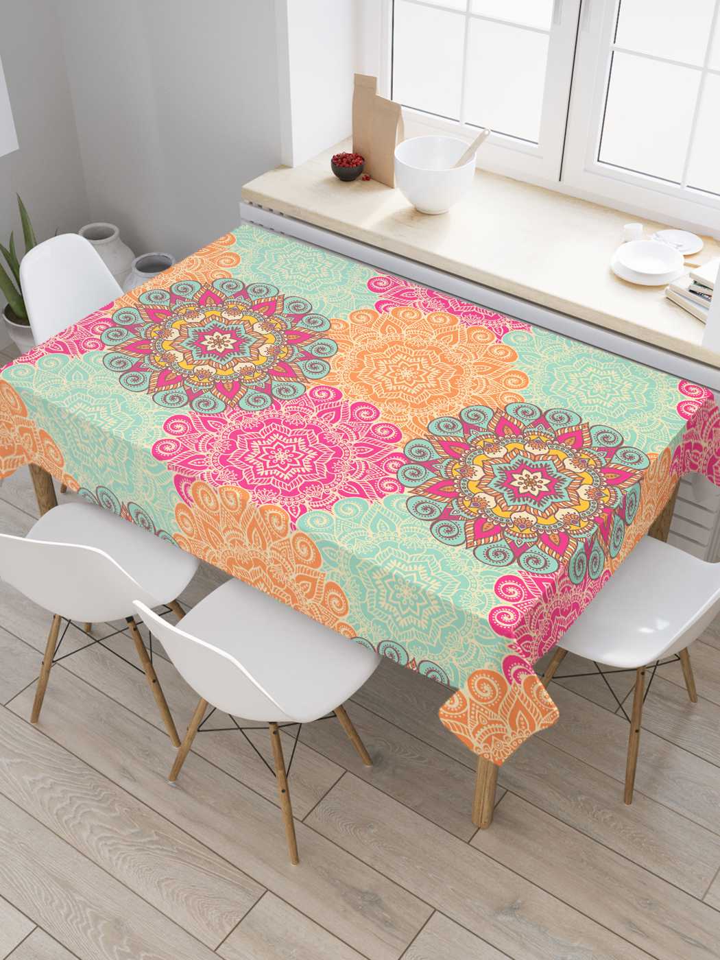 

Скатерть прямоугольная JoyArty "Цветочный узор" из оксфорда, 120x145 см, Синий, Цветочный узор