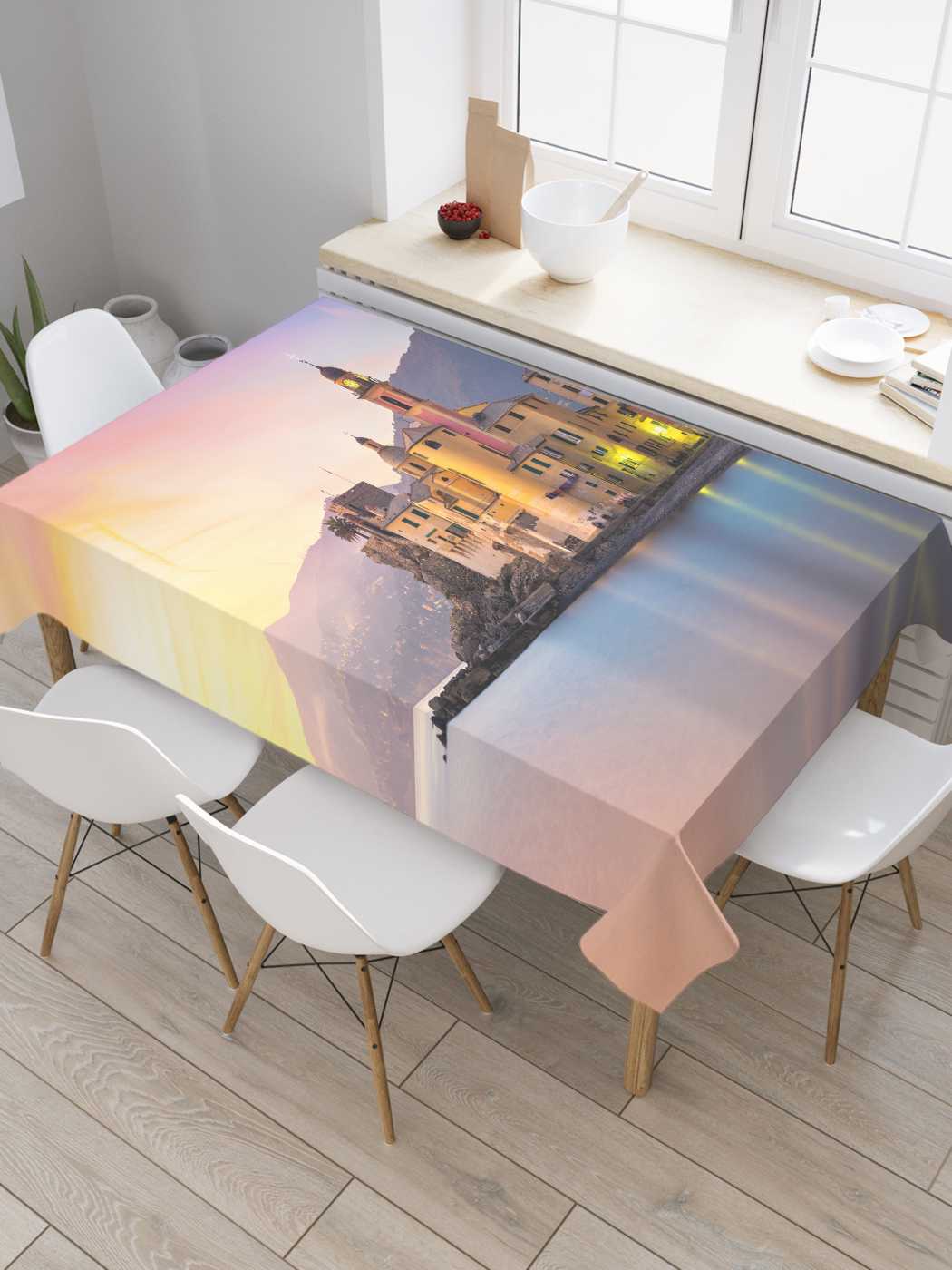 

Скатерть прямоугольная JoyArty "Поселок у подножья гор" из оксфорда, 120x145 см, Синий, Поселок у подножья гор