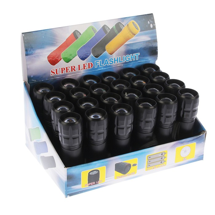 

Фонарь ручной 1 LED, на подвесе, zoom, 3 ААА, микс