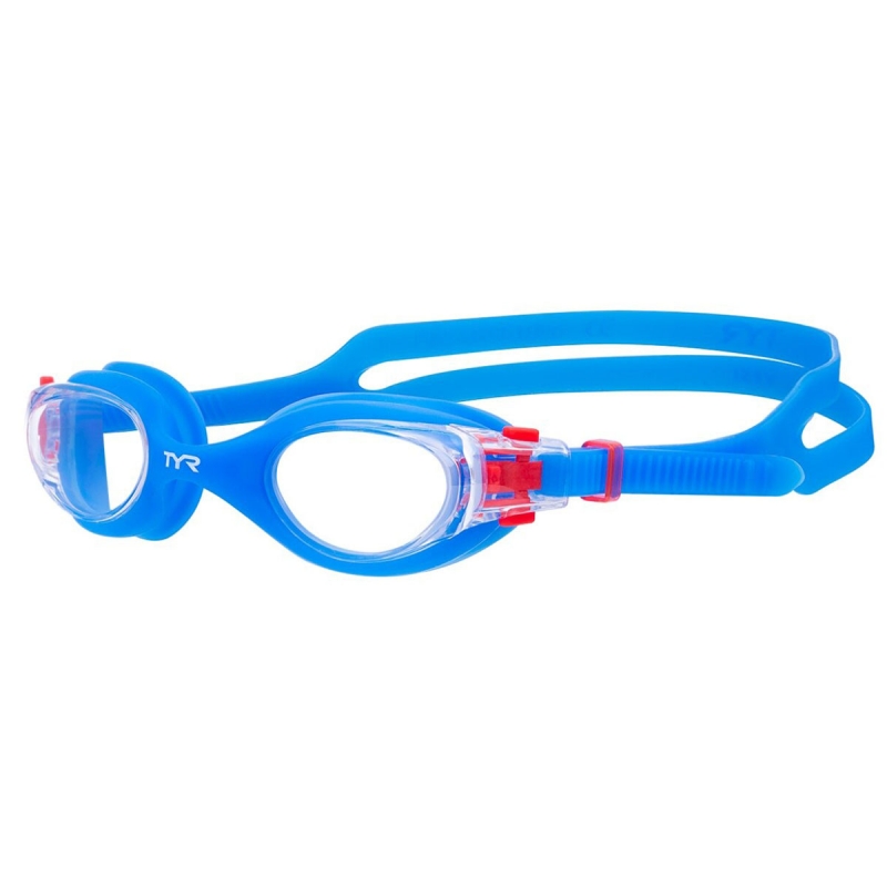 Очки для плавания подр. TYR Vesi Junior, арт.LGHYBJR-105, ПРОЗРАЧНЫЕ линзы, голубая опр.
