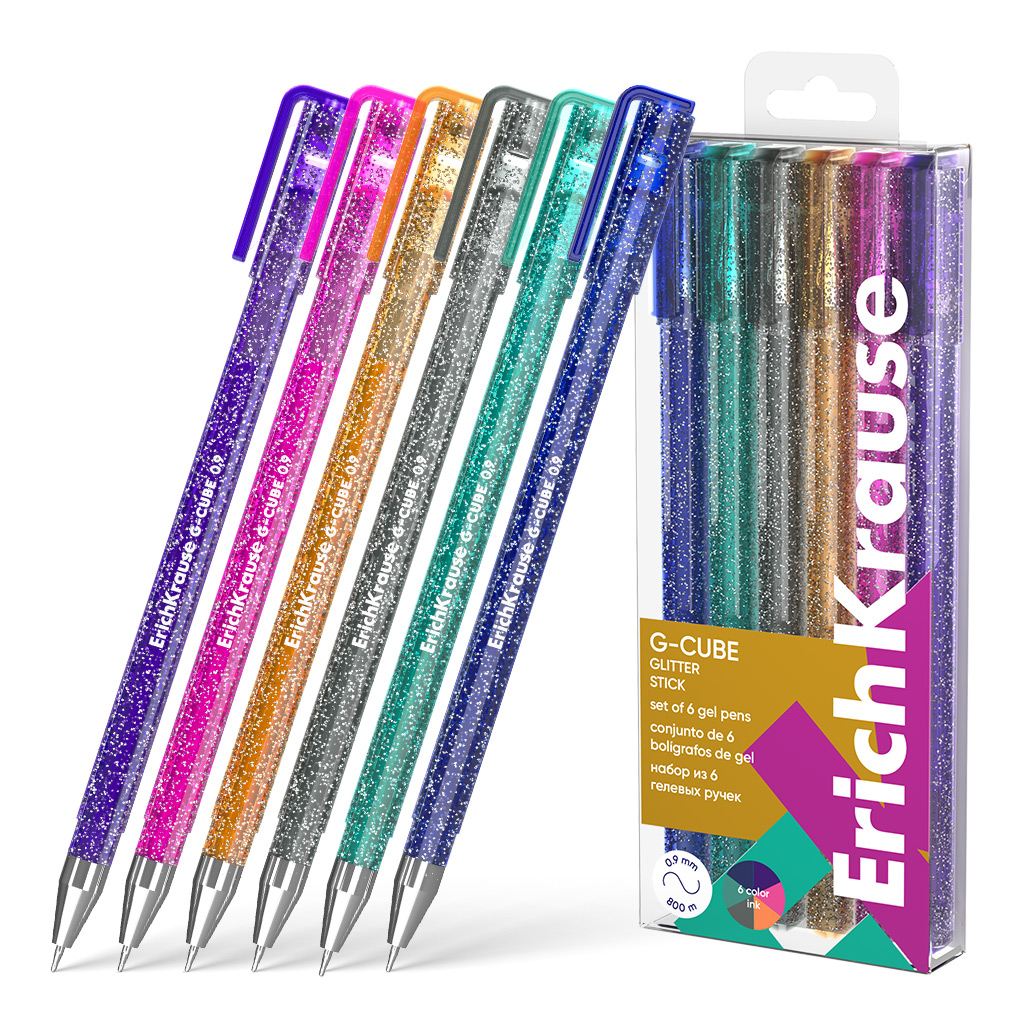 

Набор из 6 ручек гелевых ErichKrause G-Cube Stick Glitter 61458 1,0, цвет чернил ассорти