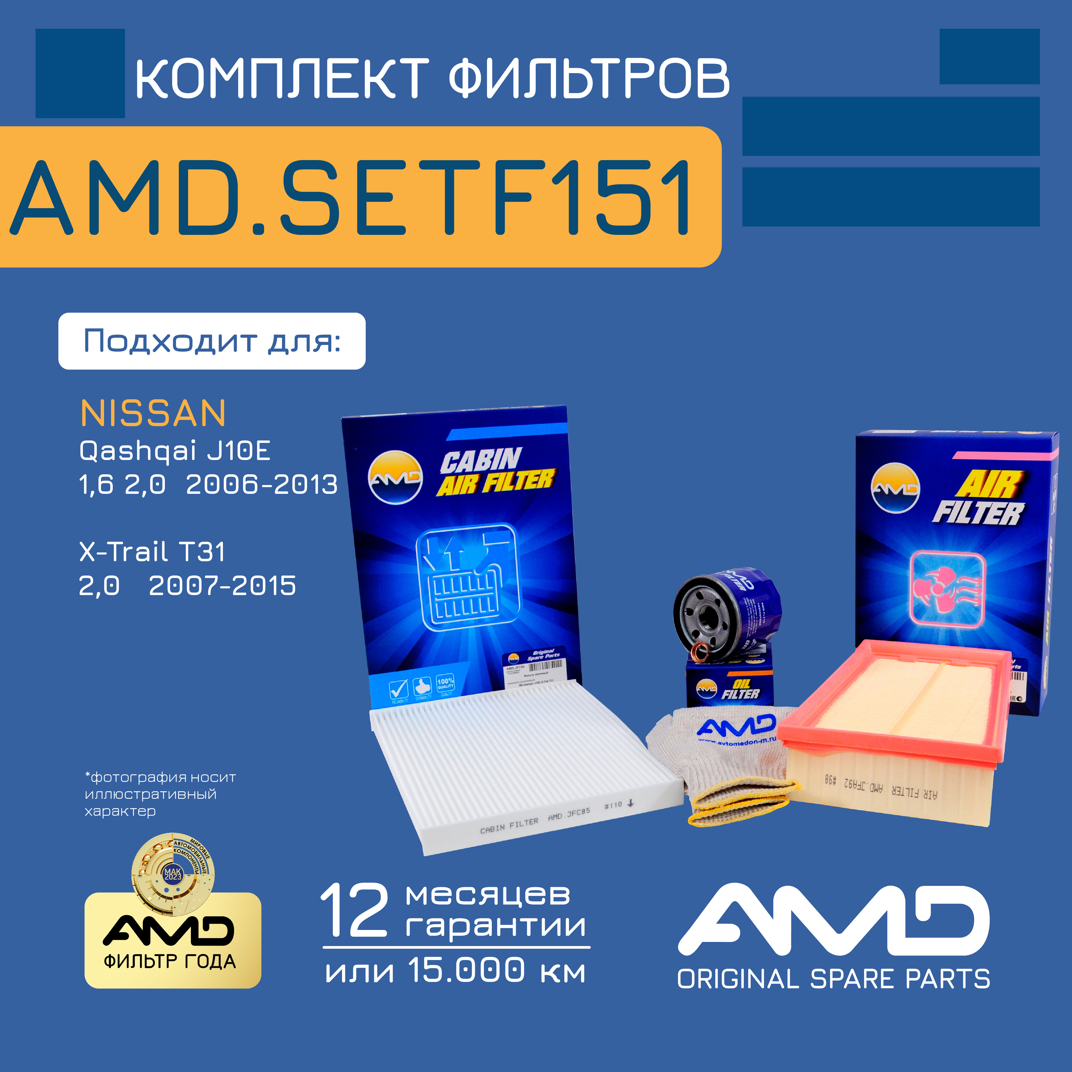 

AMD AMD.SETF151 Комплект фильтров NISSAN (Qashqai J10E) (1,6) (2,0) (-2013) (X-Trail T31)