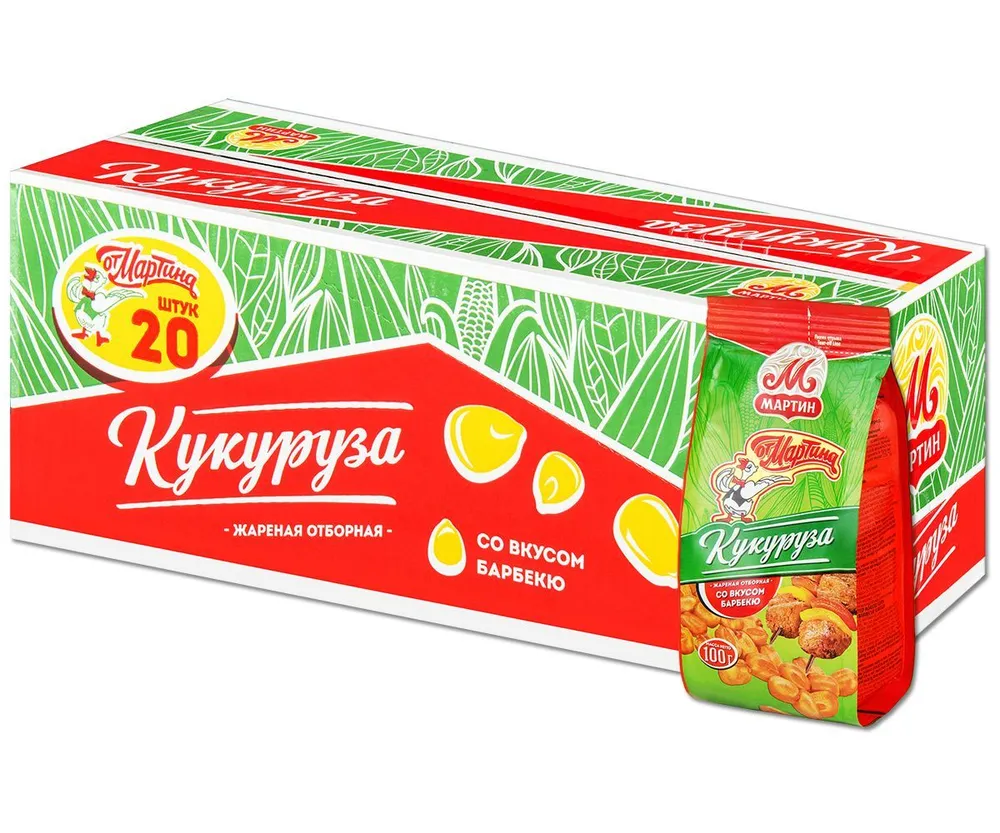 Кукуруза От Мартина отборная жареная со вкусом барбекю 20x100 г 2060₽