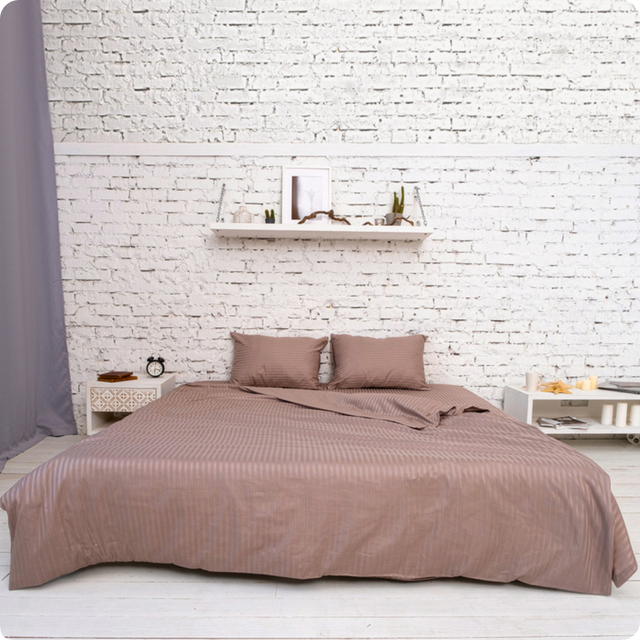 фото Комплект постельного белья евро, страйп-сатин, кофейно-серый nobrand