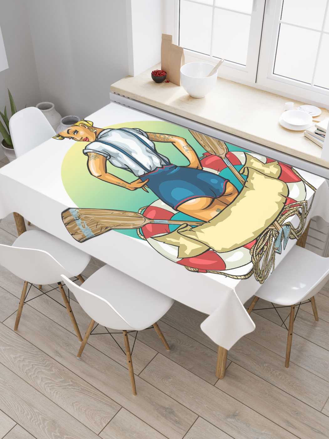 

Скатерть прямоугольная JoyArty "Соблазнительная морячка" из оксфорда, 120x145 см, Серый, Соблазнительная морячка