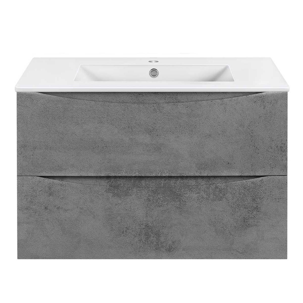

Тумба под раковину Vincea Mia Slim 800 подвесная, 2 выкатных ящика soft close, Beton, Серый