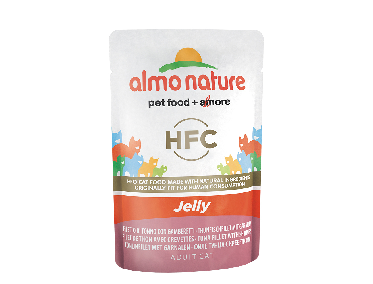 фото Влажный корм для кошек almo nature hfc jelly, тунец и креветки, 55г