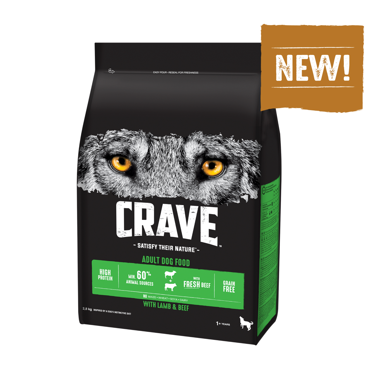 Сухой корм для взрослых собак CRAVE Holistic, беззерновой , говядина и ягненок 2,8кг