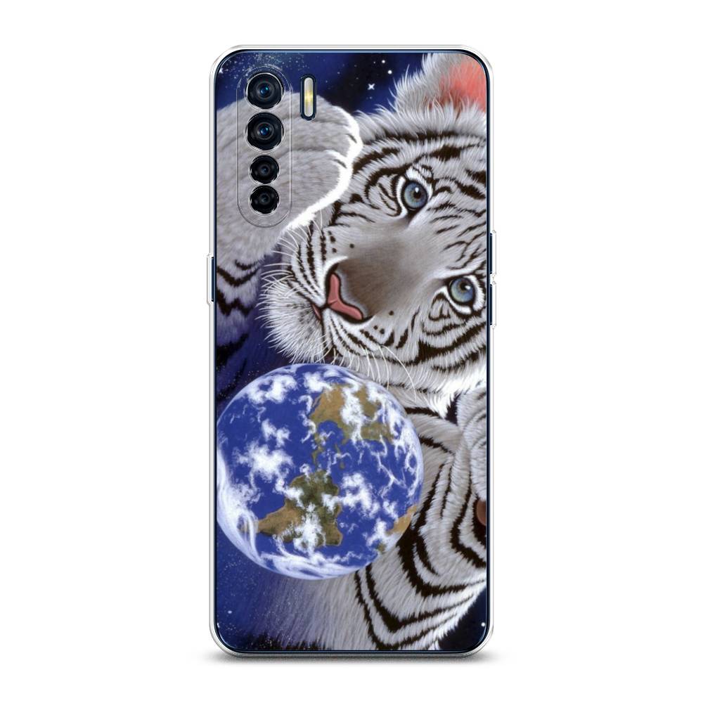 

Чехол на Oppo A91 "Тигренок и Земля", Синий;белый;черный, 254250-1