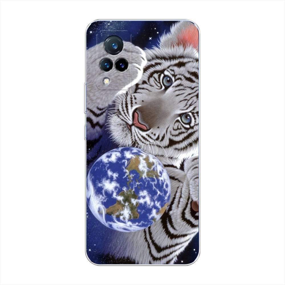 

Чехол на Vivo V21 "Тигренок и Земля", Синий;белый;черный, 264350-1