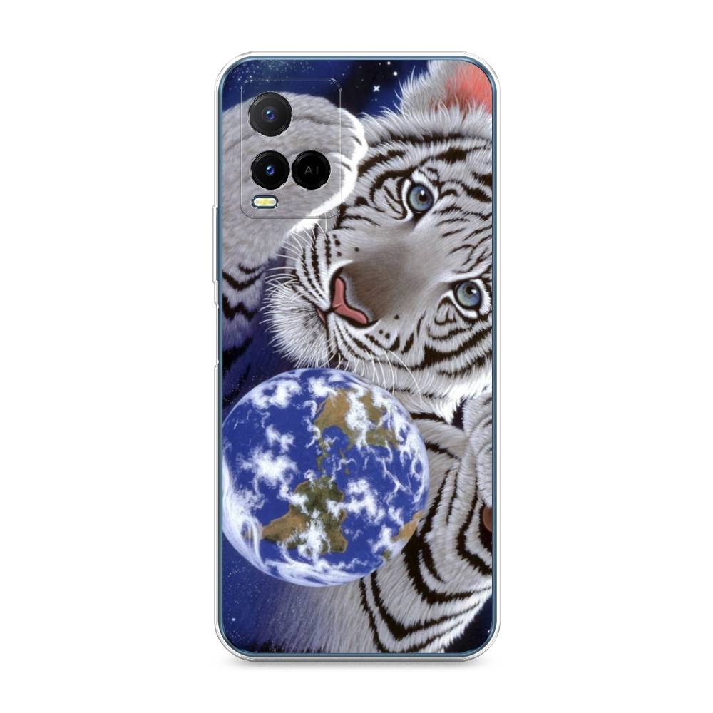 

Чехол на Vivo Y33s "Тигренок и Земля", Синий;белый;черный, 265050-1