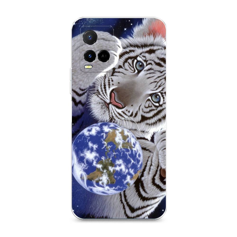 

Чехол на Vivo Y21e Тигренок и Земля, Синий;белый;черный, 266350-1