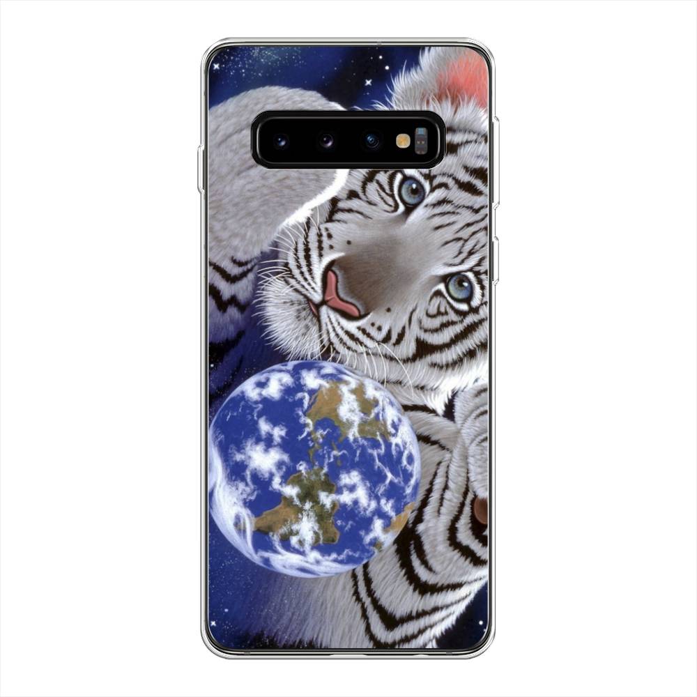 

Чехол на Samsung Galaxy S10 Plus Тигренок и Земля, Синий;белый;черный, 27150-1