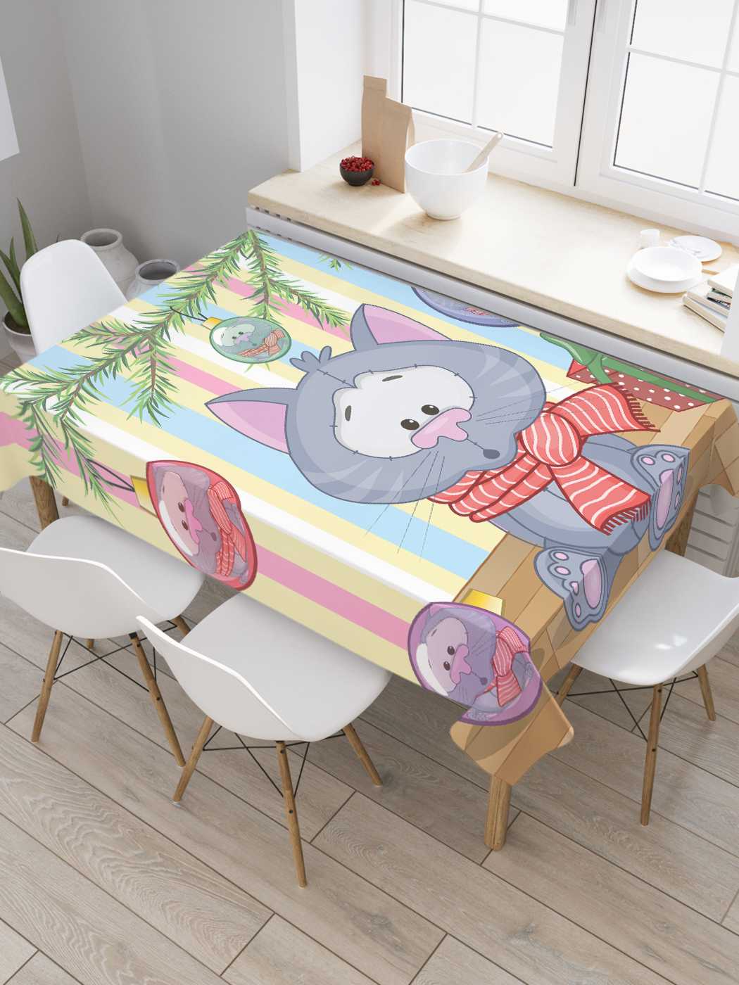 

Скатерть прямоугольная JoyArty "Отражение в украшениях" из оксфорда, 120x145 см, Серый, Отражение в украшениях