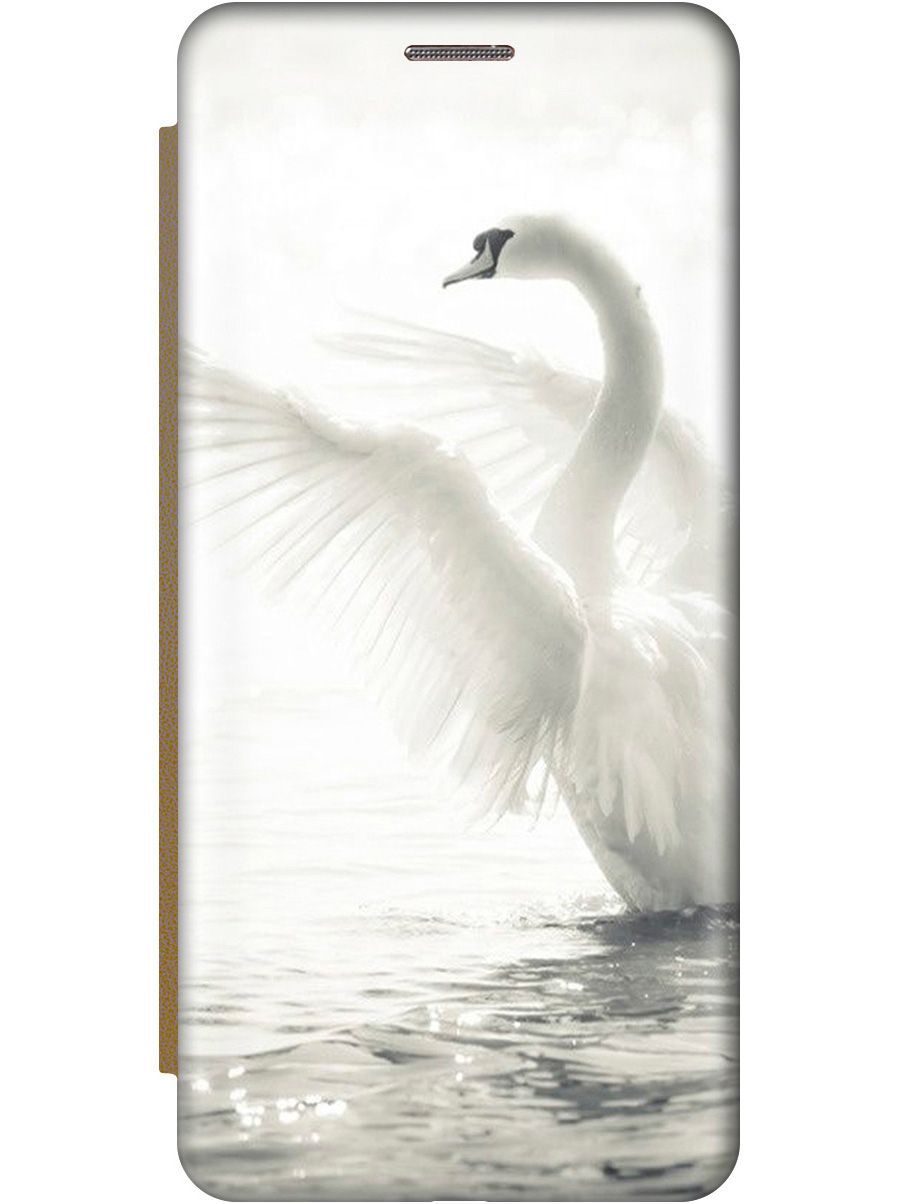 

Чехол-книжка на Xiaomi Poco X3 "Лебедь" золотистый, Белый, 10162
