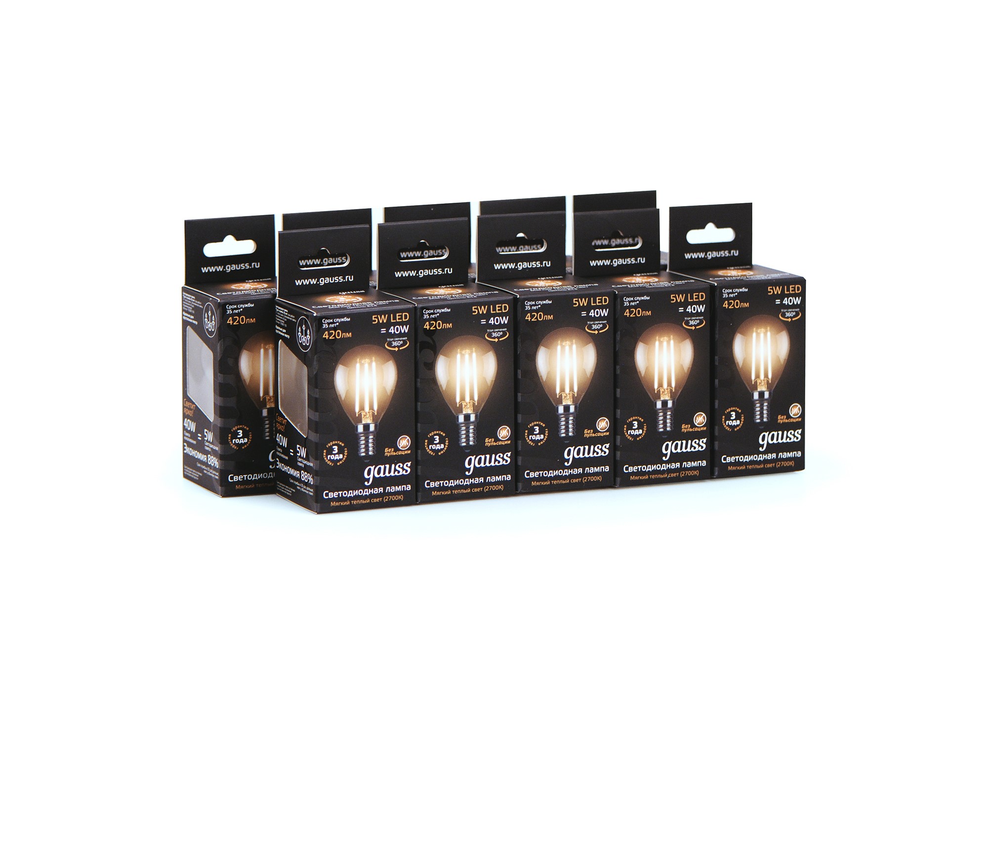 фото Лампа gauss filament шар 5w 420lm 2700к е14 led