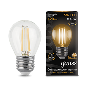 фото Лампочка gauss black filament g45 е27 5w 420lm 2700к