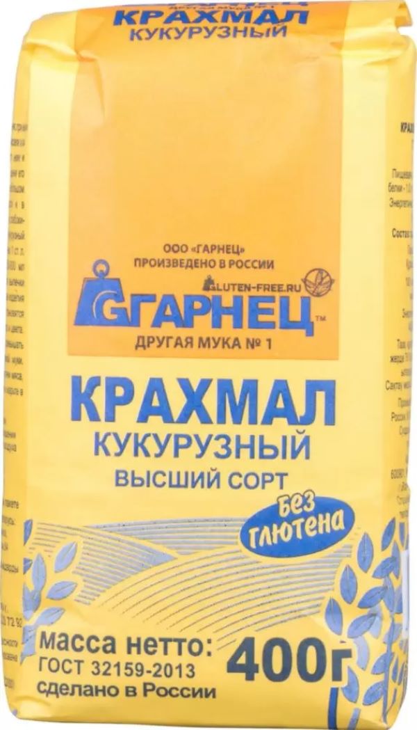 

Крахмал Гарнец кукурузный, без глютена, 400 г х 6 шт, кукурузный, без глютена