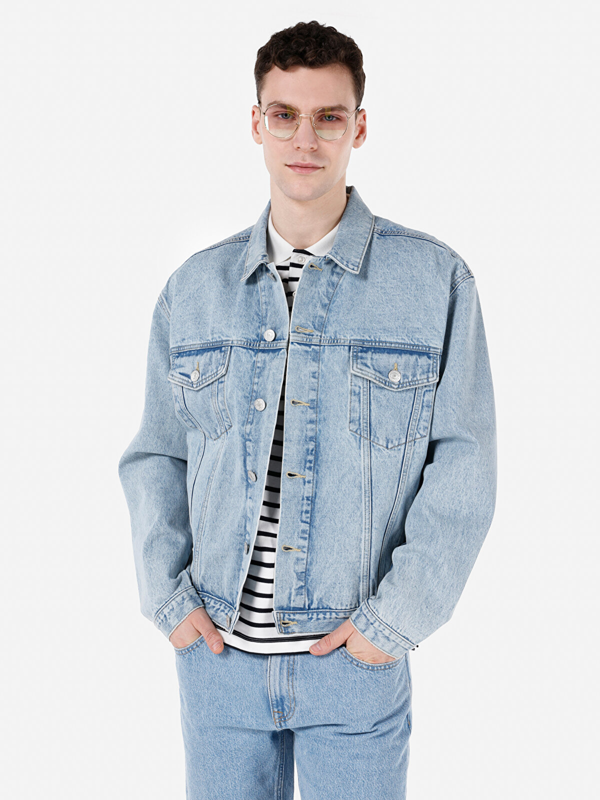 

Джинсовая куртка мужская Colin's CL1069561 голубая 2XL, Голубой, CL1069561