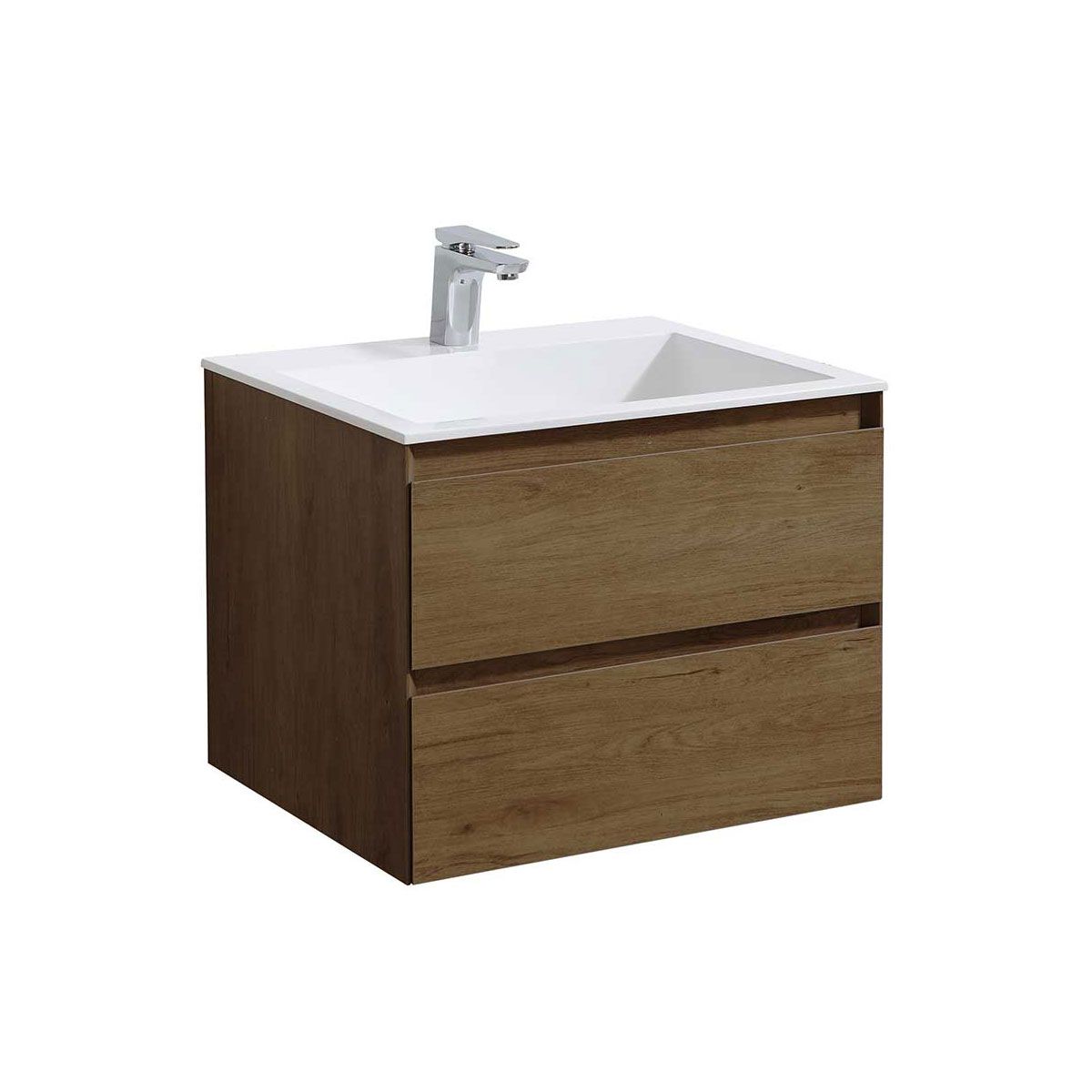 

Тумба Vincea Luka 600 подвесная, 2 выкатных ящика soft-close, T.Oak с умывальником VCB-136, Коричневый
