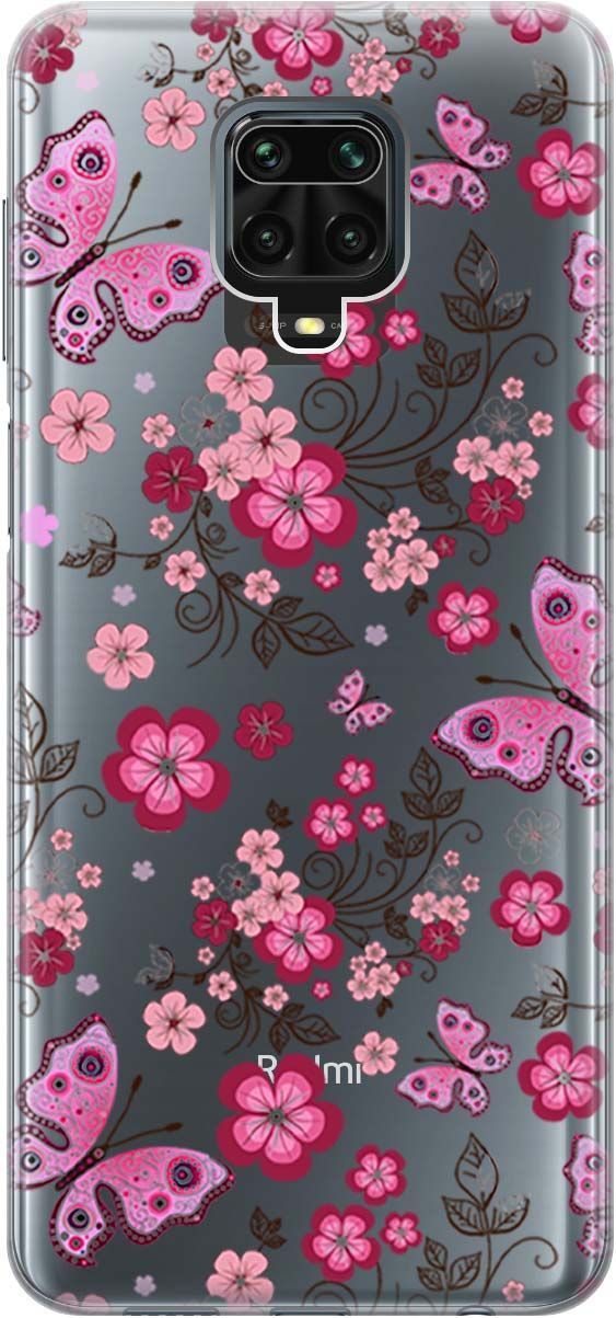 

Чехол на Xiaomi Redmi Note 9s "Butterflies and Flowers" прозрачный, Прозрачный;розовый, 0