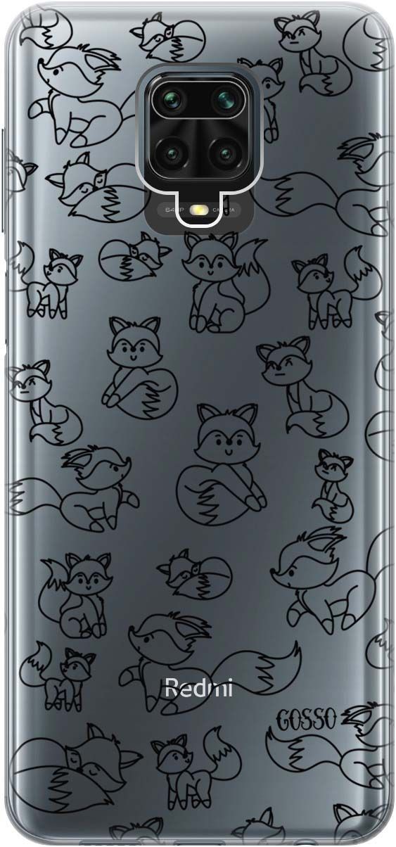 

Чехол на Xiaomi Redmi Note 9s "Funny Foxes" прозрачный, Прозрачный;черный, 0