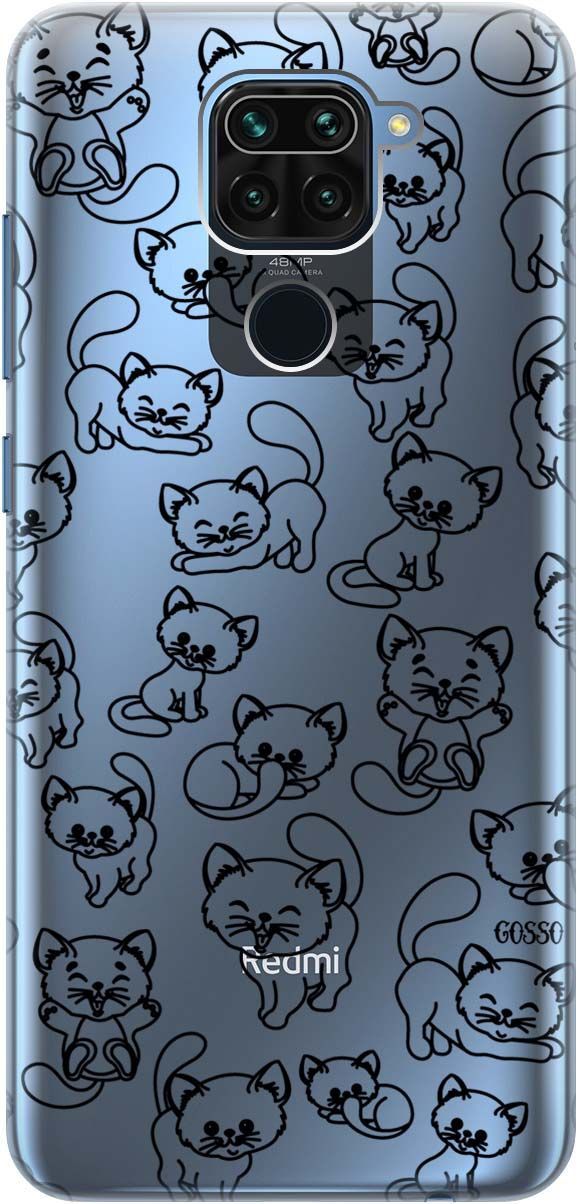 

Чехол на Xiaomi Redmi Note 9 "Cute Kitties" прозрачный, Прозрачный;черный, 108