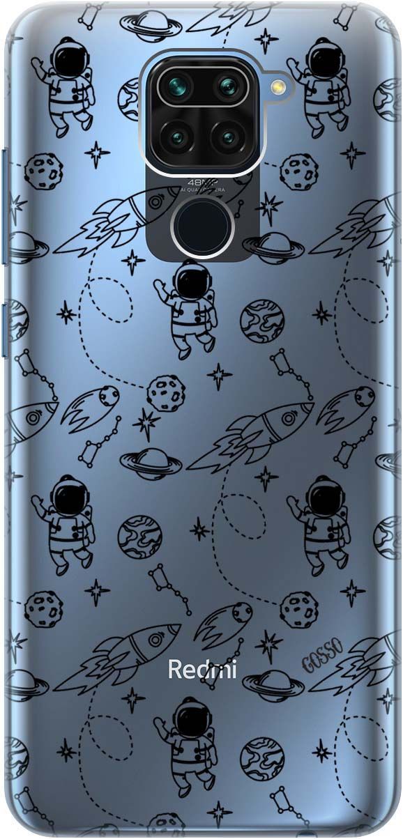 

Силиконовый чехол на Xiaomi Redmi Note 9 "Space" прозрачный, Прозрачный;черный, 108
