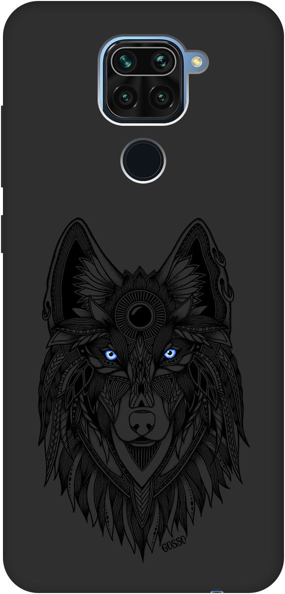 

Матовый чехол на Xiaomi Redmi Note 9 "Grand Wolf" черный, Черный;голубой, 109