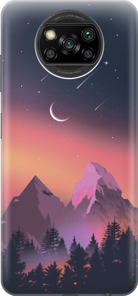 

Чехол на Xiaomi Poco X3 "Горы и звездопад", Оранжевый;черный, 7872