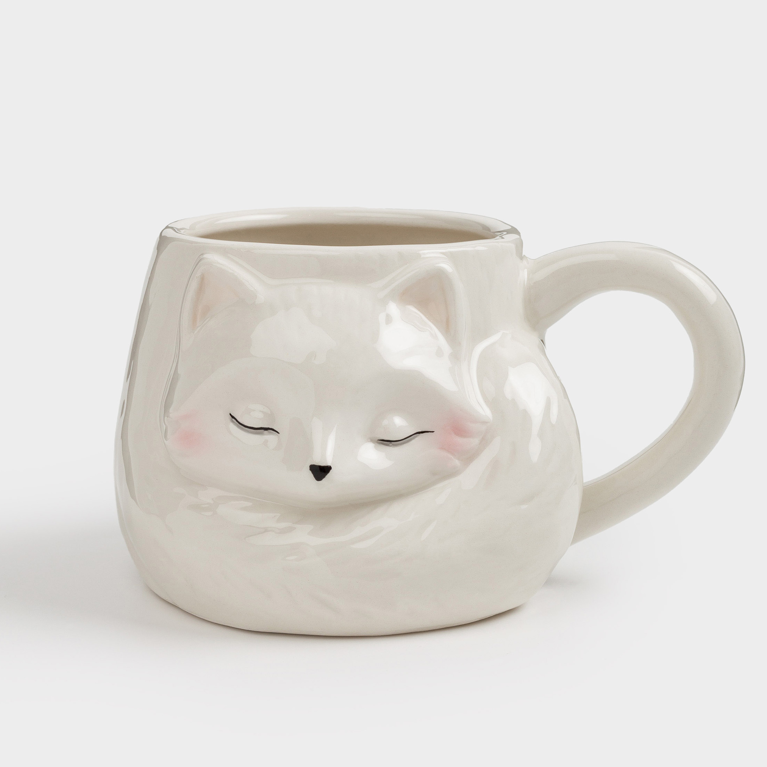 

Кружка, 350 мл, керамика, молочная, Лиса спит, Fine foxy