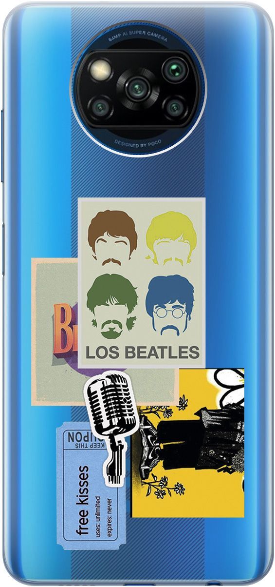 

Чехол на Xiaomi Poco X3 "Beatles Stickers" прозрачный, Прозрачный;бежевый, 5527